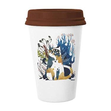 Imagem de Caneca de cerâmica com três olhos de gato em aquarela, caneca de café em vidro bebendo cerâmica