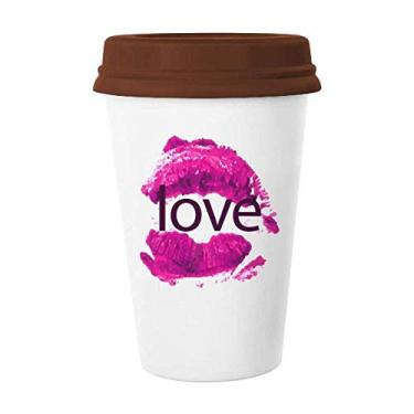 Imagem de Caneca de cerâmica para o Dia dos Namorados com lábio rosa para café e copo de cerâmica