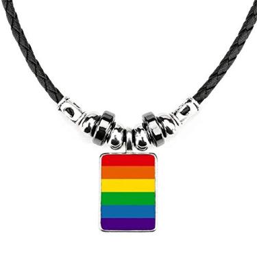 Imagem de DIYthinker Colar Rainbow Gay LGBT LGBT com pingente de corda de couro