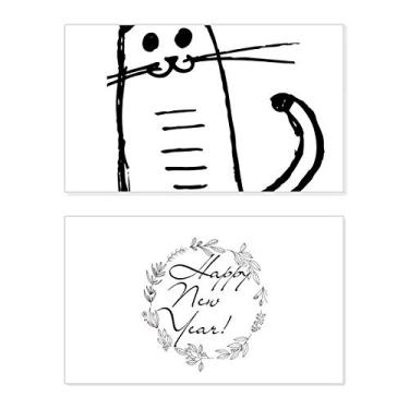Imagem de Cat Smile Sit Black Line Festival Ano Novo Cartão de felicitações Bless Message Present