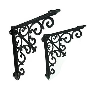 Imagem de NACH Suportes de prateleira decorativos, 2 pacotes de 27 x 5 x 27 cm, suportes de prateleira de parede de ferro fundido preto - Suportes decorativos para estantes - Suporte de prateleira estilo