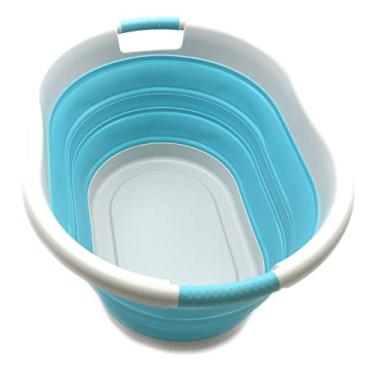 Imagem de SAMMART Cesto de roupa suja dobrável de plástico de 36L (9,5 galões) - banheira/cesto oval - recipiente de armazenamento dobrável/organizador - banheira portátil - cesto de roupa que economiza espaço,