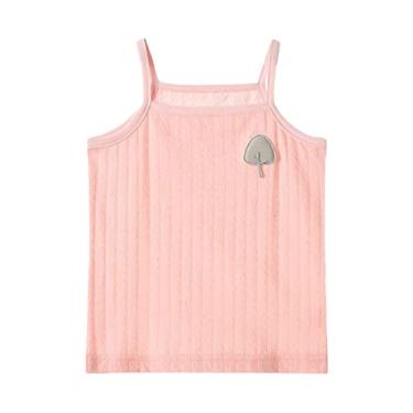 Imagem de Camiseta regata feminina de verão sem mangas de mistura de algodão liso com costas nadador cropped para crianças e grandes camisetas de verão unissex (rosa, 6 a 7 anos)