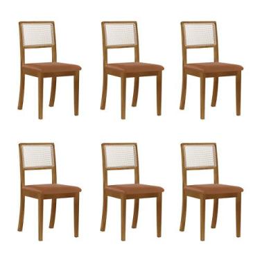 Imagem de Kit 6 Cadeiras De Jantar Madeira Maciça Mel Encosto Telinha Palha Esto