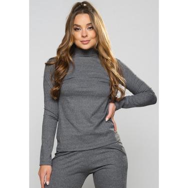 Imagem de Blusa Canelada Gola Alta Camisa Manga Longa Cacharel MVB Modas-Feminino