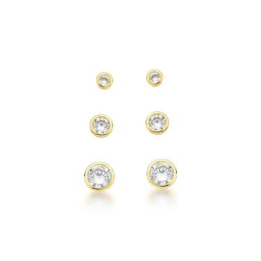 Imagem de Kit Trio De Brincos Ponto De Luz Banhado Ouro 18k