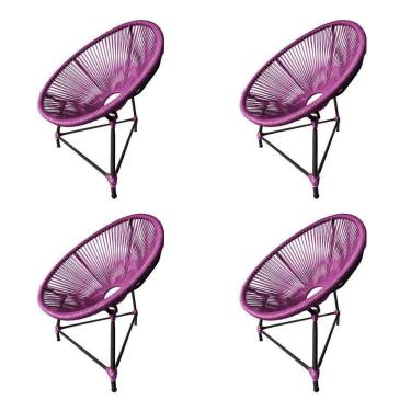 Imagem de Kit 4 Cadeiras Acapulco Corda Náutica Base Em Alumínio Preto-rosa - Cor: Rosa