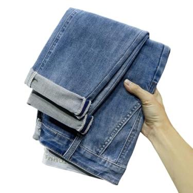 Imagem de Calças jeans calças jeans primavera/verão calças masculinas estampadas bordadas retas calças compridas, Azul, 29-30