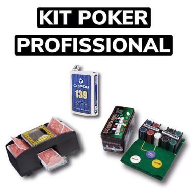 Imagem de Kit Poker Profissional Completo + Embaralhador De Cartas + Baralho Cop