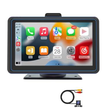 Imagem de XRC TECH Tela sensível ao toque IPS de 7 polegadas, portátil, sem fio, Carplay, Android, reprodutor multimídia estéreo para carro, navegação GPS com câmera traseira, Bluetooth, link espelhado, AUX FM,