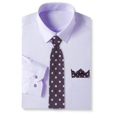 Imagem de Cromoncent Conjunto masculino de camisa e gravata de manga comprida, roxo-claro, 3GG, Conjunto roxo claro - A, 3X-Large