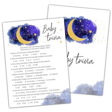 Imagem de Huastatewolf Jogos de chá de bebê para meninos e meninas, Over The Moon Baby Trivia Jogo de chá de bebê, Blue Twinkle Twinkle Little Star, jogos de revelação de gênero, 25 cartas (Moonstar002)