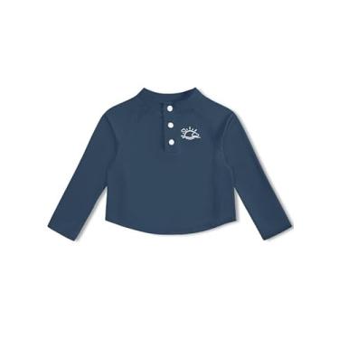 Imagem de BesserBay Camiseta unissex para bebês com proteção UV de manga comprida e botões frontais de 0 a 36 meses, Azul-marinho | Frente de pressão, 12 Months