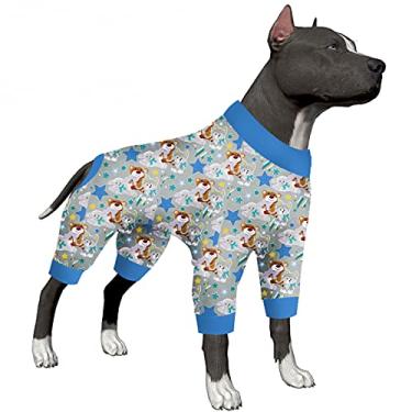 Imagem de LovinPet Pijama de macacão grande para cães – Pijama para alívio da ansiedade de animais de estimação, camiseta com proteção solar para cães, tecido de flanela confortável, raposa, ovelha, estampa