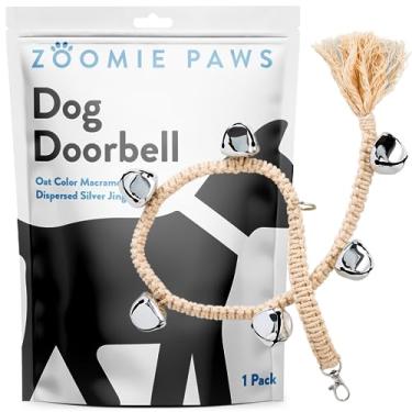 Imagem de Zoomie Paws Sinos de porta para pendurar em macramê para cães e filhotes - Sinos de jingle de prata, sino de cachorro para treinamento de potty, suprimentos para animais de estimação, sino para cães para anel para sair - 1 por pacote