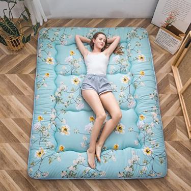Imagem de MAXYOYO Colchão de chão coreano floral rústico japonês futon, cama dobrável, colchão de campismo, espreguiçadeira, sofás, colchão de colchão, casal