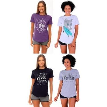 Imagem de Kit 4 Camisetas Longline Feminina MXD Conceito Slim Diversas Estampas-Feminino