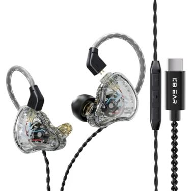 Imagem de Fone de ouvido KBEAR KS1 USB C, fones de ouvido com fio tipo C para Samsung Galaxy S20 S21 S22 S23 S24, cancelamento de ruído, estéreo de graves HiFi com microfone para cantores músicos (transparente,