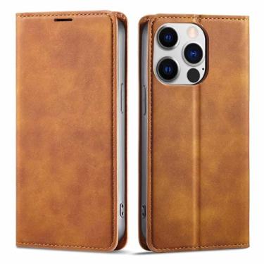 Imagem de LIWENS Capa carteira para iPhone 15/15 Pro/15 Plus/15 Pro Max, capa flip magnética de couro PU com suporte para cartão, proteção para câmera, TPU à prova de choque, capa interna, marrom, 15 15,5 cm