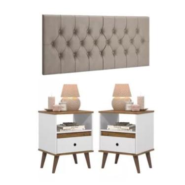 Imagem de Kit Conjunto 2 Mesa De Cabeceira Retro Quarto Cama - Ted - (BRANCO/FREIJO)