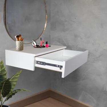 Imagem de Penteadeira Camarim Bancada Com Gaveta Suspensa De Parede Porta Joias E Maquiagem Mesa Escrivaninha Pequena Para Cabeceira Quarto Menina Cor Branca