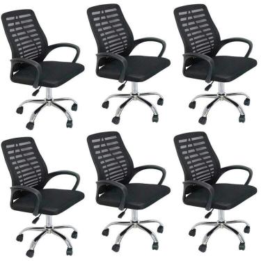 Imagem de Conjunto com 6 Cadeiras Escritório Office Diretor com Rodízio Cádis Preto
