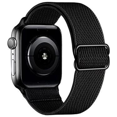 Imagem de Yaber Pulseiras de nylon elástico compatível com Apple Watch, pulseira elástica trançada ajustável compatível com iWatch séries 6/5/4/3/2/1 SE (preta, 42 mm/44 mm)