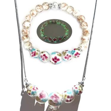 Imagem de ARTSY Crafts Lily Garden Brilha no escuro Firefly Pulseiras Colares, Feito à Mão nos EUA Joias de Vidro Murano, Pulseira de Cristal de Sereia com Contas Luminosas de Flor, 6-7", Vidro, Sem Pedra