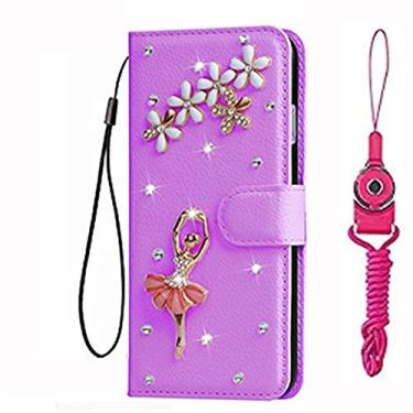 Imagem de Capa para Motorola Moto G52 4G, carteira de couro brilhante feita à mão e alça de pescoço [suporte] [fecho magnético] para Motorola Moto G52 4G capa de telefone (tamanho 14)