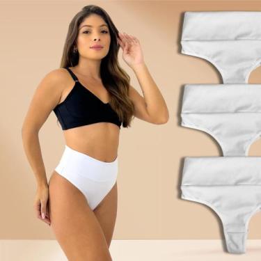 Imagem de Kit 3 Calcinha Fio Duplo Cintura Alta Modeladora Rupee, GG, Branco