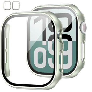 Imagem de JZK Pacote com 2 capas com protetor de tela de vidro temperado para Apple Watch Series 6/5/4/SE 40 mm, capa protetora fina para Apple Watch 40 mm, ciano claro