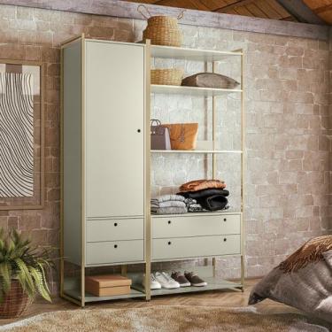 Imagem de Closet Industrial Olivar Conjunto 1 Porta 4 Gavetas Off White - Olivar