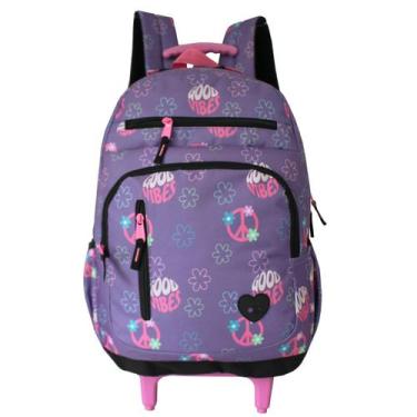 Imagem de Mochila Escolar Rodinhas Good Vibes Dl1592 Denlex Feminina, Mochila Es