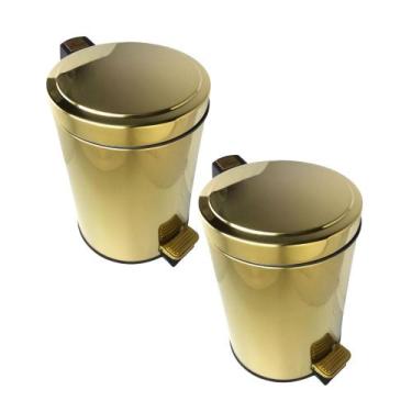 Imagem de Kit 2 Lixeiras Dourada Aço Inox para Banheiro Com Pedal 12L +20L  - Fi
