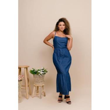 Imagem de Vestido Longo Jeans Feminino com Alça e Babado  - Wesley Confecções, 5