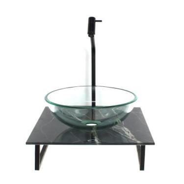 Imagem de Kit cuba de vidro redonda 10mm incolor com tampo de vidro 40cm x 40cm 