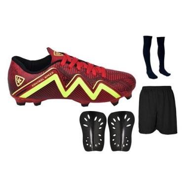 Imagem de Chuteira Campo Control Speed Gramado Travas Futebol Nova + Meião Short