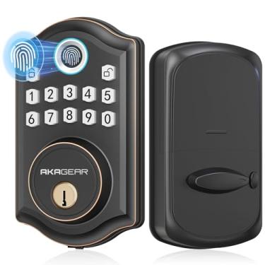 Imagem de Fechadura de porta de entrada sem chave – Fechadura de porta inteligente AkaGear com teclado eletrônico de impressão digital, fechadura inteligente para porta da frente, trava automática e bloqueio