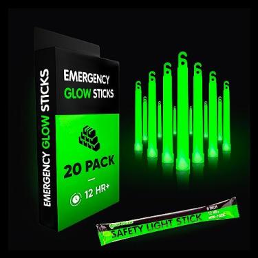 Imagem de 20 palitos de emergência ultra brilhantes – Glowsticks de grau industrial de longa duração embalados individualmente para equipamentos de sobrevivência, luzes de acampamento, falta de energia e uso militar (verde)