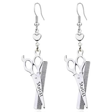 Imagem de CWVHQ 3 pares de brincos de tesouras góticas para mulheres e homens, cabeleireiro, secador de cabelo, brincos pendurados, cosmetologia, presentes de estilista de formatura (estilo-2)
