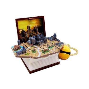 Imagem de TTETTZ 3D Castelo Livro Chaveiro Brinquedos de Mão Bonitos para Chaves de Carro 3D Mochila Chaveiro Dobrável para Meninos Meninas Sacola de Presentes Enchime, castelo marrom