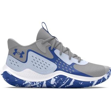 Imagem de Under Armour Tênis de basquete adulto unissex Jet '23, (104) Cinza moderno/azul Nimbus/azul (Tech Blue), 11 Women/9.5 Men
