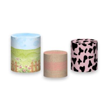 Imagem de Trio De Capa Cilindro - Fazendinha Rosa Cute Aquarela 007 - Via Cores