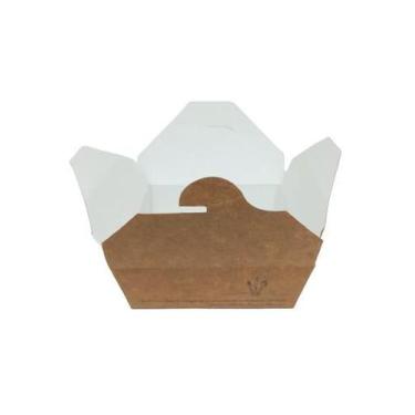 Imagem de Marmita Box Papel Kraft Branco Freezer e Micro-ondas Pacote 10 ou 25 U