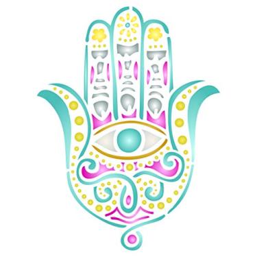 Imagem de Estêncil de mão Fatimas, 11,4 x 15,2 cm - Mão Hamsa Islã Judaísmo Cabala