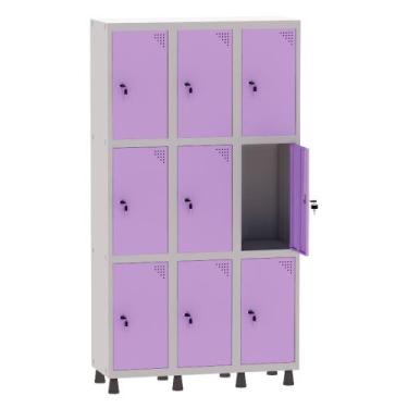 Imagem de Armário Guarda Volume Locker Roupeiro 3 Vãos 9 Portas Aço GRF503/9 Cin