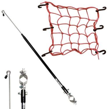 Imagem de Kit Antena Moto Anti Cerol Corta Linha Pipa Fio Guidão Preta Rede Elás