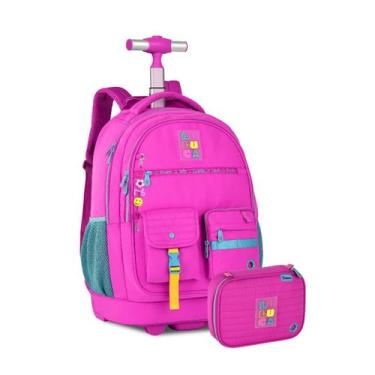 Imagem de Kit Mochila Rodinhas Luluca Com Estojo Box Juvenil Escolar, Rosa