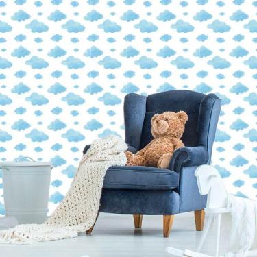 Imagem de Papel de Parede Adesivo Nuvens de Algodão Azul Quarto Bebê - Kanto Sto