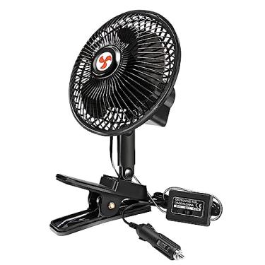 Imagem de XGGYA Ventilador oscilante de 12 volts, ventilador portátil de clipe de carro de 15 cm com isqueiro de carro, ventilação de resfriamento de 360°, ventilador DC de carro, para trailer/caminhão/carro